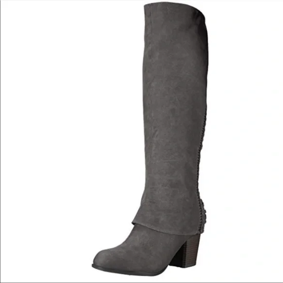 Adelaide Gray Woven Back Knee High Riding Boots - Picture 2 of 3